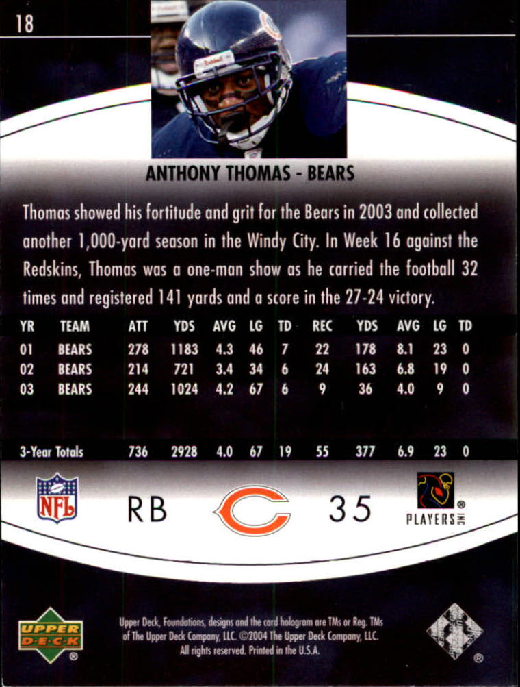 2004 Foundations (Upper Deck) Football "Main Set" Cards #1 to #215 - Picture 37 of 209