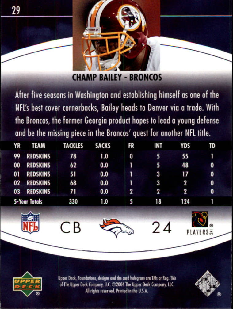 2004 Foundations (Upper Deck) Football "Main Set" Cards #1 to #215 - Picture 59 of 209