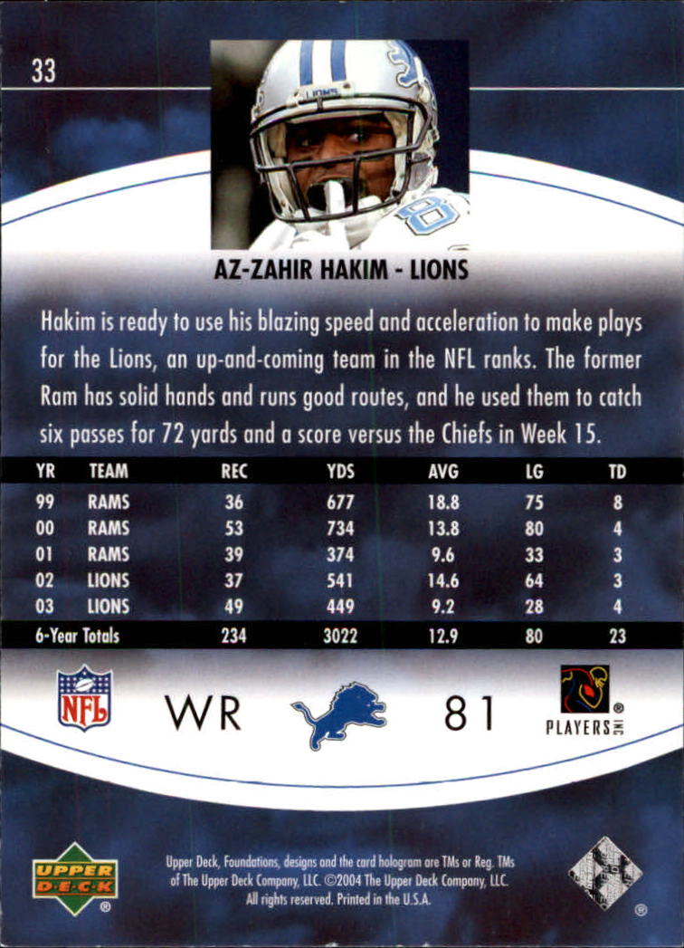2004 Foundations (Upper Deck) Football "Main Set" Cards #1 to #215 - Picture 67 of 209