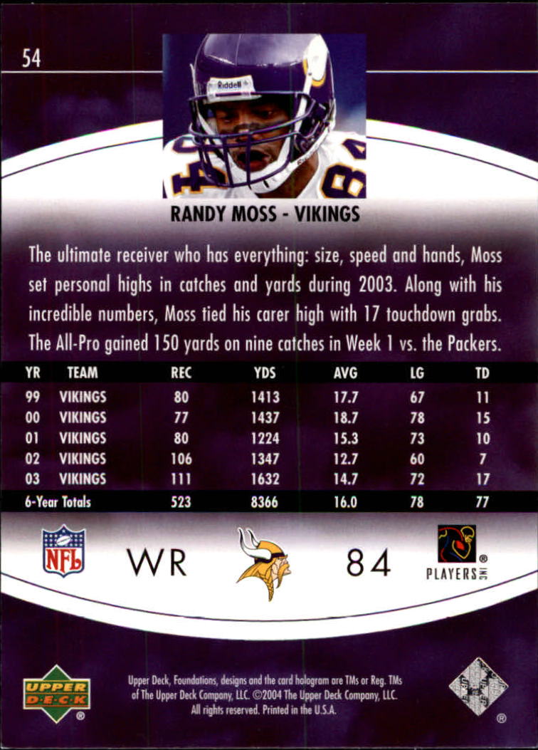 2004 Foundations (Upper Deck) Football "Main Set" Cards #1 to #215 - Picture 109 of 209