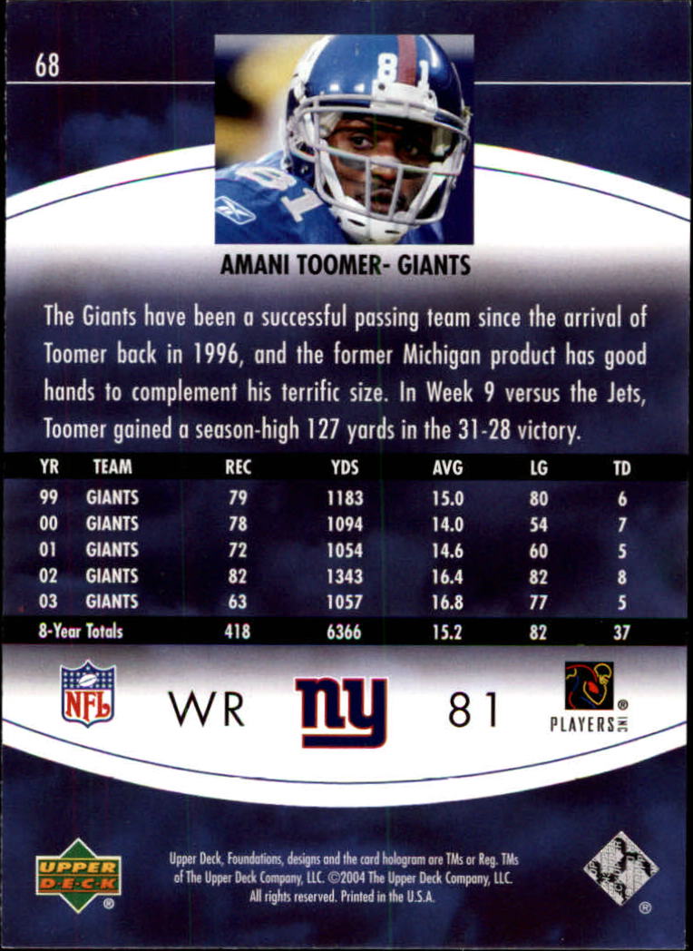 2004 Foundations (Upper Deck) Football "Main Set" Cards #1 to #215 - Picture 135 of 209
