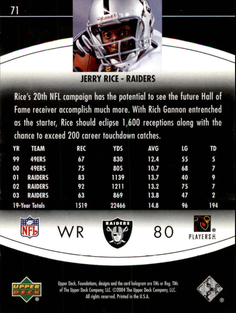 2004 Upper Deck Foundations #71 Jerry Rice back image