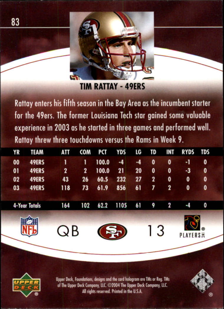 2004 Foundations (Upper Deck) Football "Main Set" Cards #1 to #215 - Picture 165 of 209