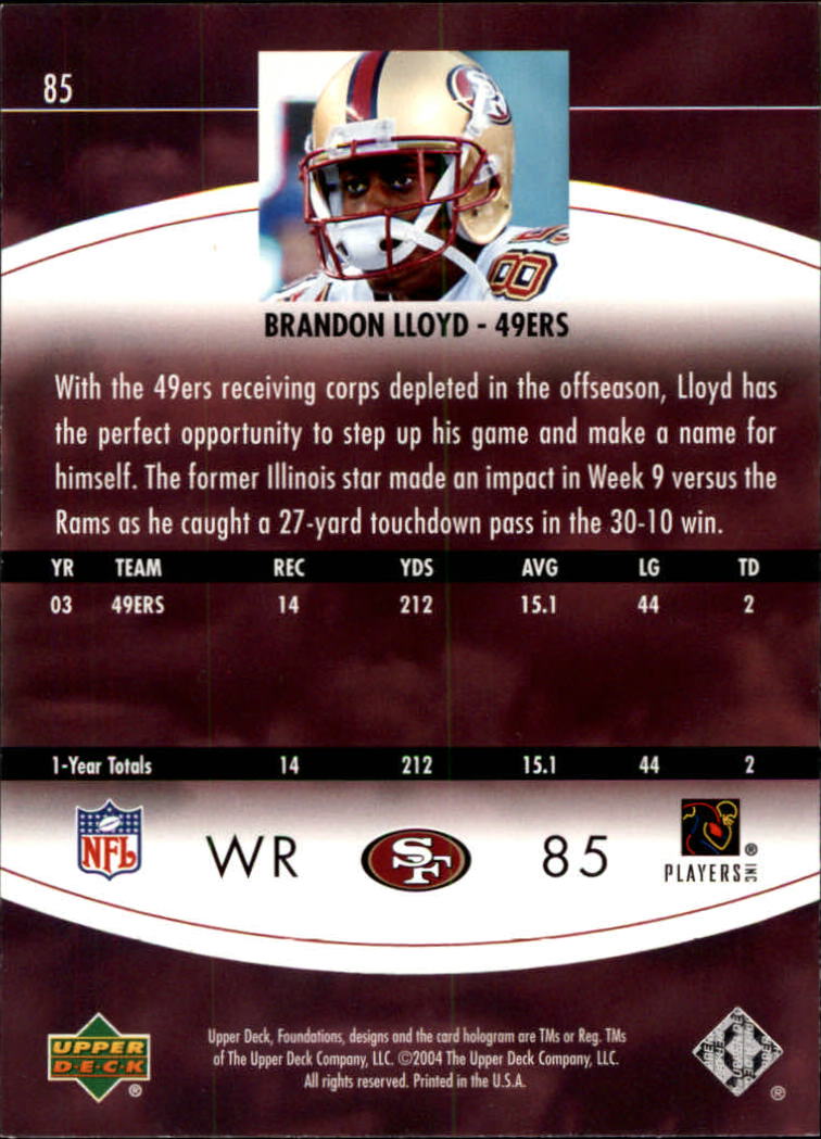 2004 Foundations (Upper Deck) Football "Main Set" Cards #1 to #215 - Picture 169 of 209