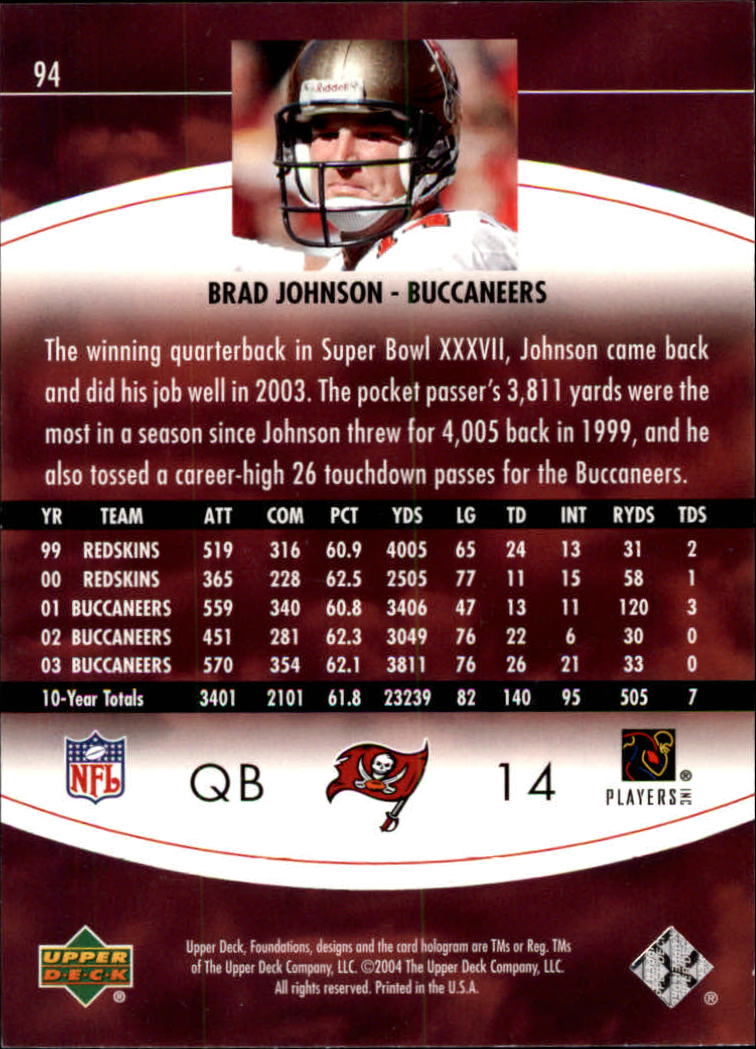 2004 Foundations (Upper Deck) Football "Main Set" Cards #1 to #215 - Picture 187 of 209