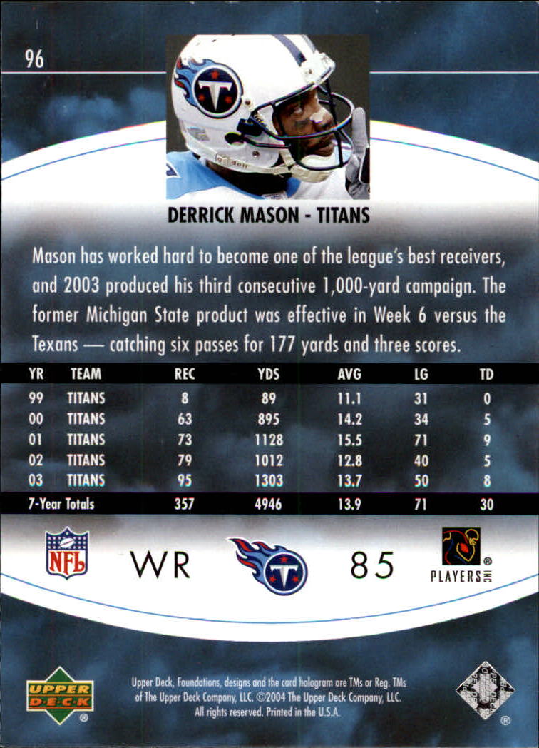 2004 Foundations (Upper Deck) Football "Main Set" Cards #1 to #215 - Picture 191 of 209