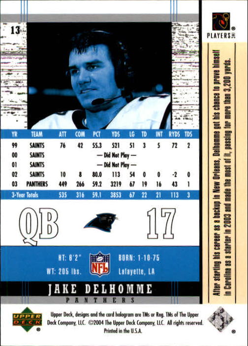 2004 Upper Deck Legends #13 Jake Delhomme back image