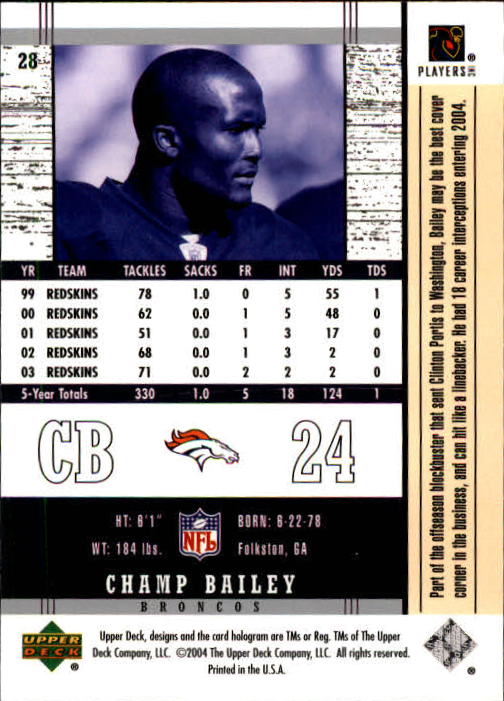 2004 Legends (Upper Deck) Football "Main Set" Cards #1 to #186 - Picture 55 of 219
