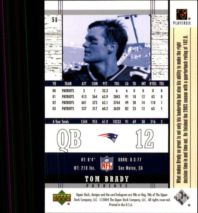 2004 Upper Deck Legends #51 Tom Brady back image