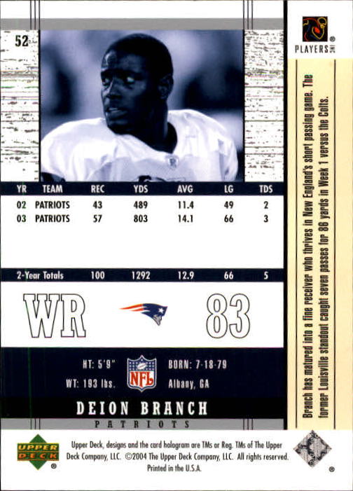 2004 Legends (Upper Deck) Football "Main Set" Cards #1 to #186 - Picture 103 of 219