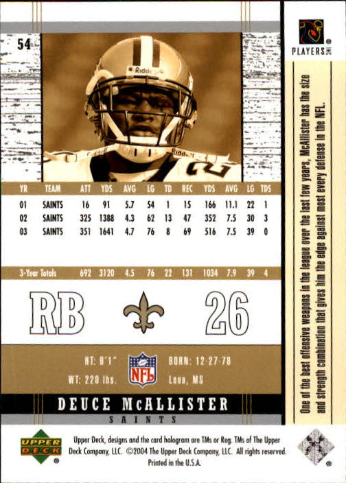 2004 Legends (Upper Deck) Football "Main Set" Cards #1 to #186 - Picture 107 of 219