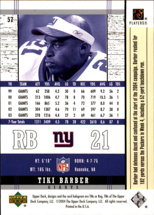 2004 Legends (Upper Deck) Football "Main Set" Cards #1 to #186 - Picture 113 of 219