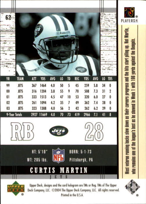 2004 Legends (Upper Deck) Football "Main Set" Cards #1 to #186 - Picture 121 of 219