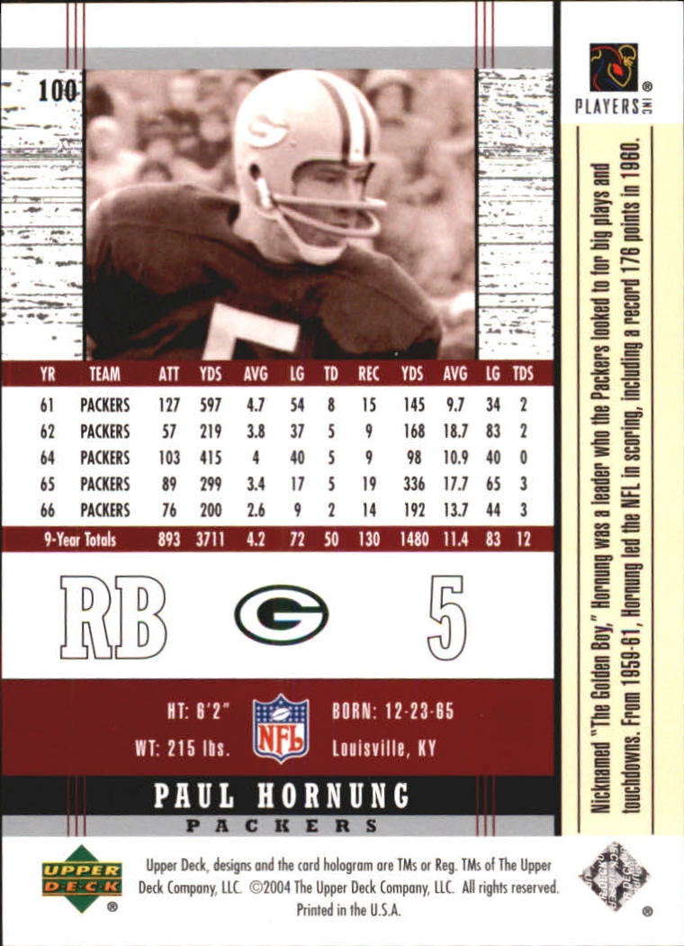 2004 Upper Deck Legends #100 Paul Hornung back image