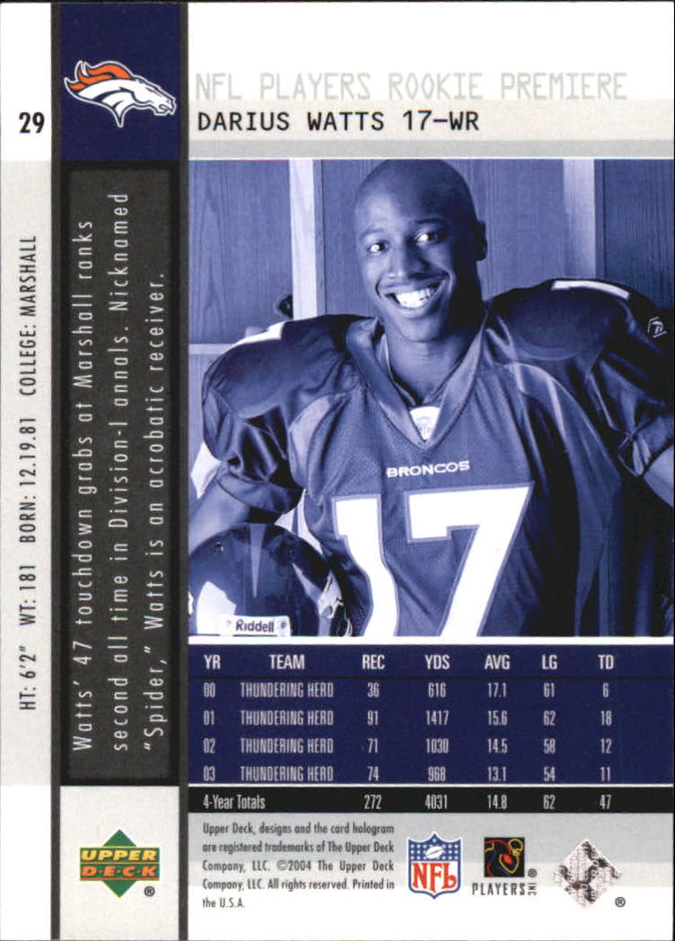 2004 Upper Deck Rookie Premiere Football "Main Set" Cards - Picture 53 of 55