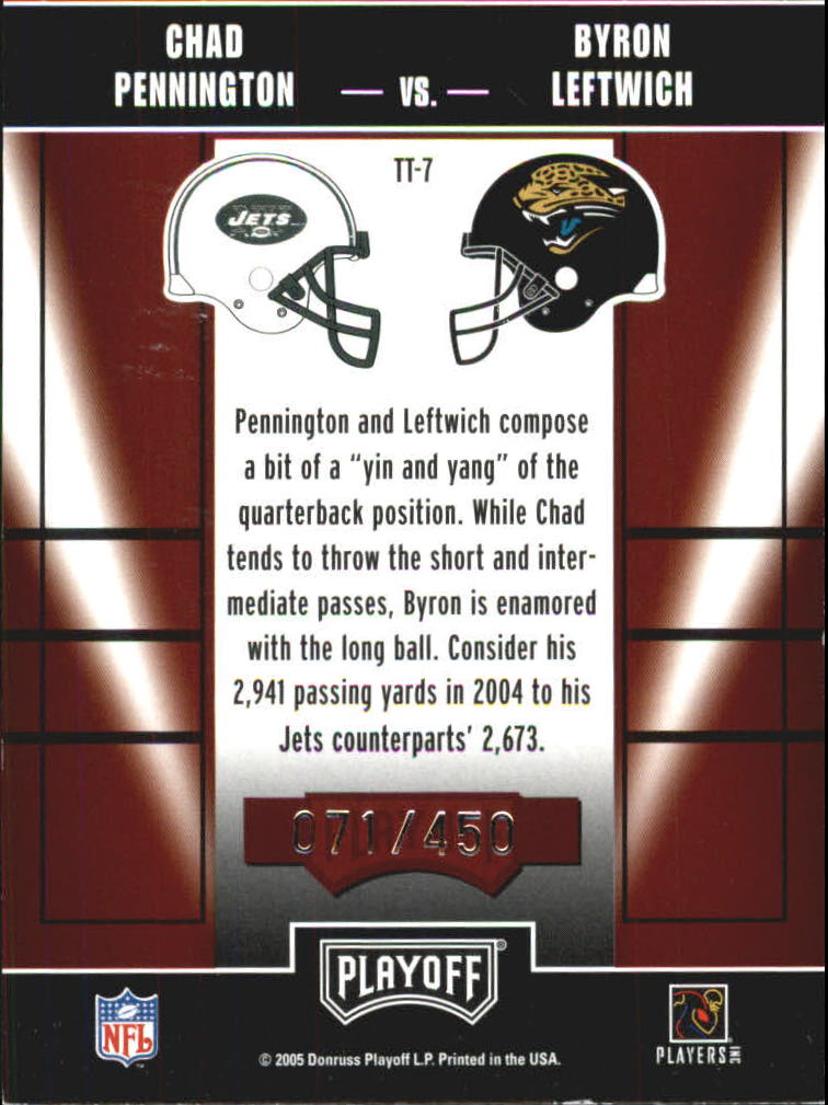 2005 Playoff Contenders Toe to Toe #7 Chad Pennington/Byron Leftwich back image