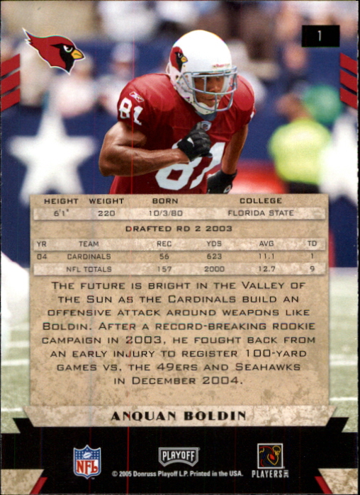 2005 Playoff Honors #1 Anquan Boldin back image
