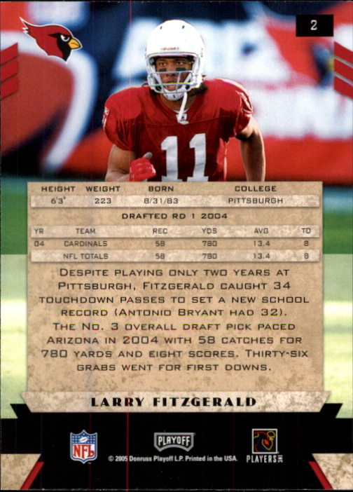2005 Playoff Honors #2 Larry Fitzgerald back image