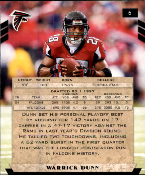 2005 Playoff Honors #6 Warrick Dunn back image