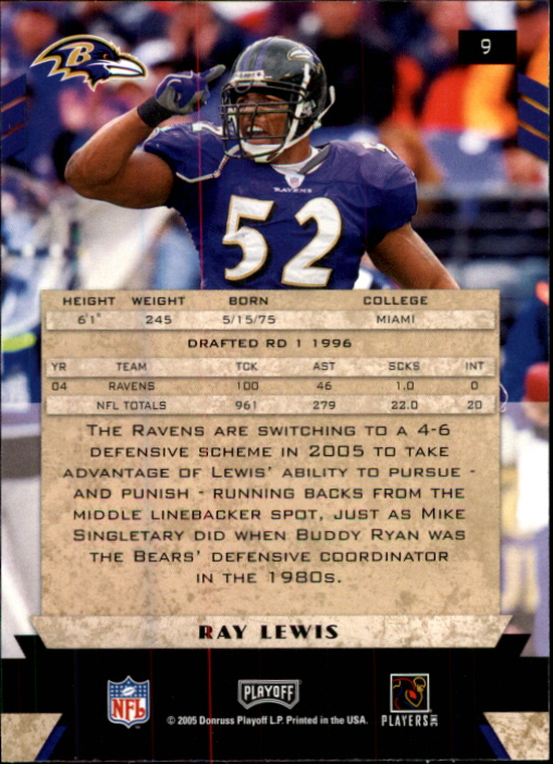2005 Playoff Honors #9 Ray Lewis back image