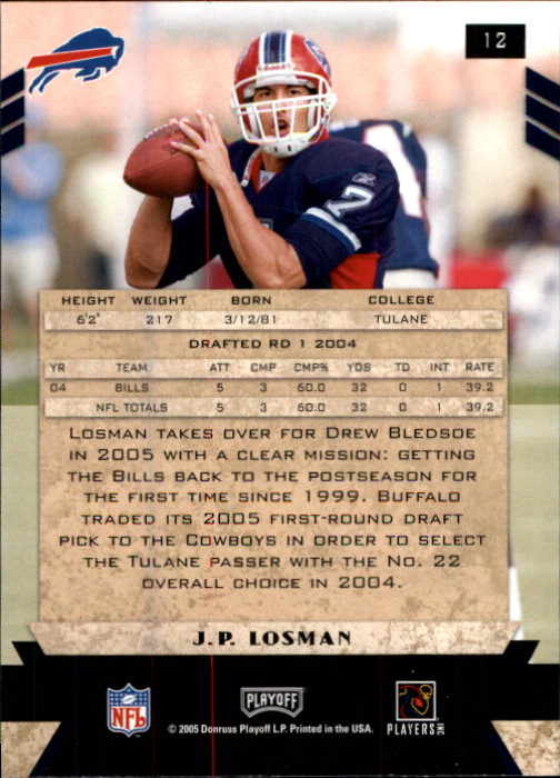 2005 Playoff Honors #12 J.P. Losman back image