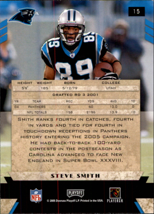 2005 Playoff Honors #15 Steve Smith back image