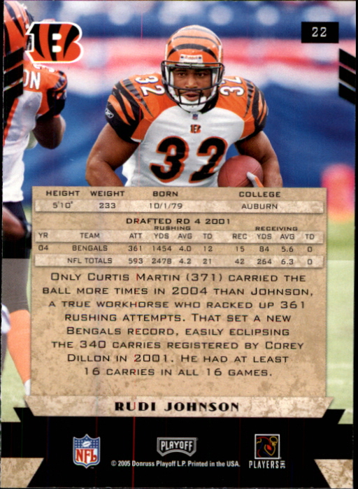 2005 Playoff Honors #22 Rudi Johnson back image