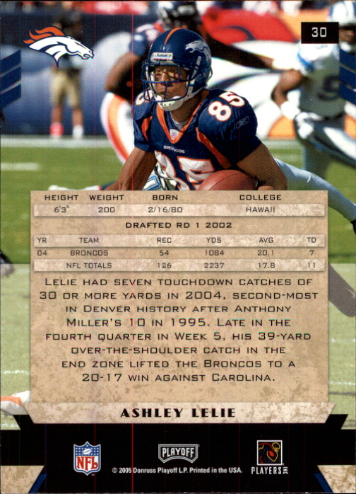 2005 Playoff Honors #30 Ashley Lelie back image