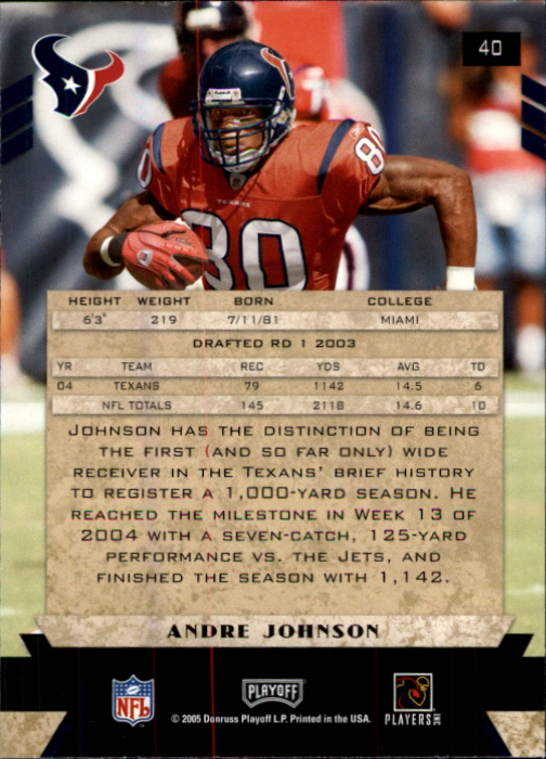 2005 Playoff Honors #40 Andre Johnson back image