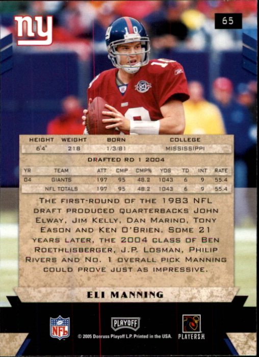 2005 Playoff Honors #65 Eli Manning back image