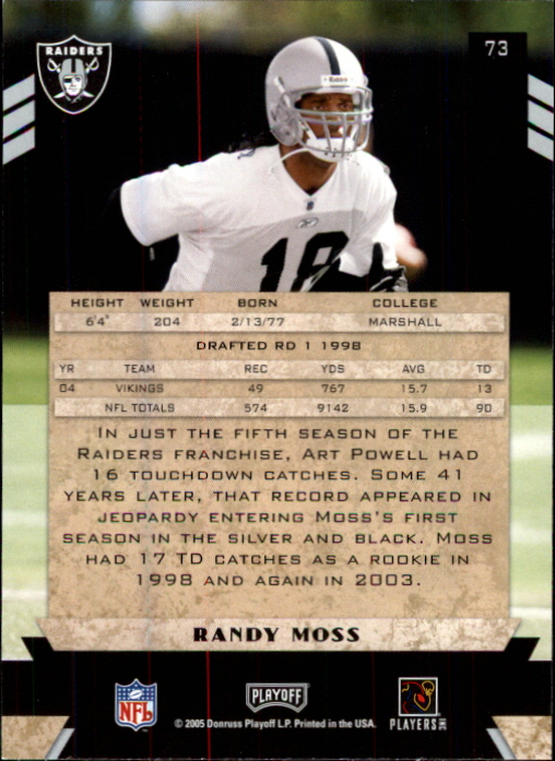 2005 Playoff Honors #73 Randy Moss back image