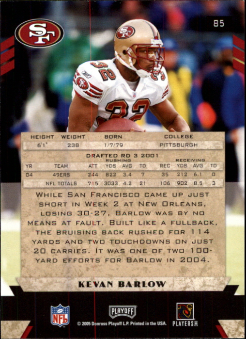 2005 Playoff Honors #85 Kevan Barlow back image