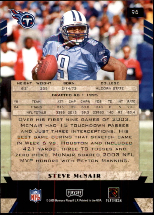 2005 Playoff Honors #96 Steve McNair back image