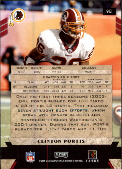 2005 Playoff Honors #98 Clinton Portis back image