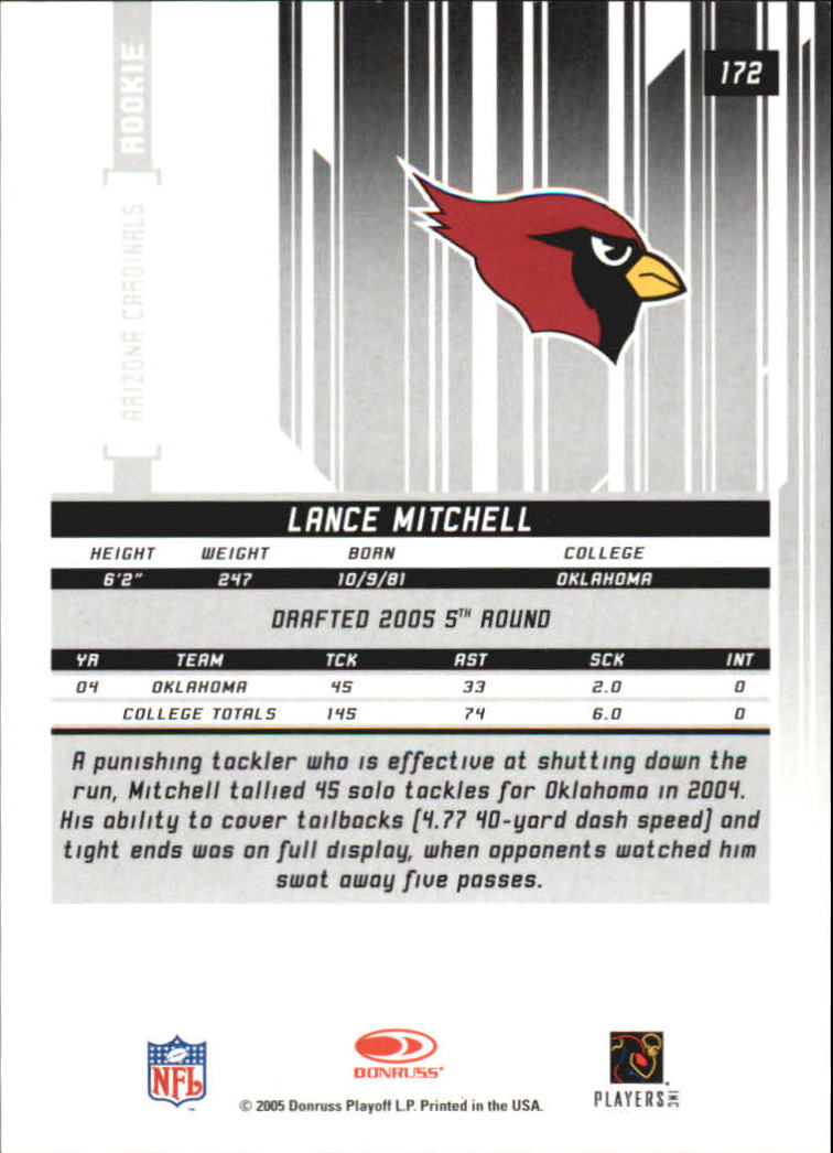 2005 Leaf Rookies and Stars Longevity #172 Lance Mitchell RC back image