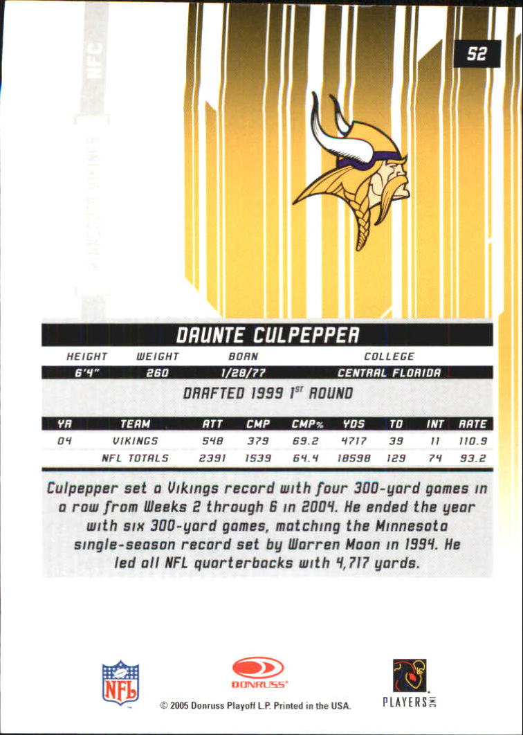 2005 Leaf Rookies and Stars Longevity Sapphire #52 Daunte Culpepper back image