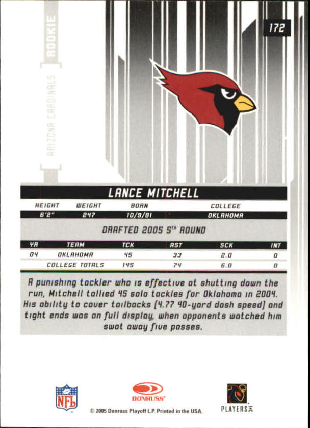 2005 Leaf Rookies and Stars #172 Lance Mitchell RC back image