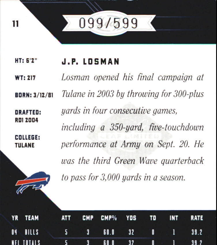 2005 Leaf Limited #11 J.P. Losman back image