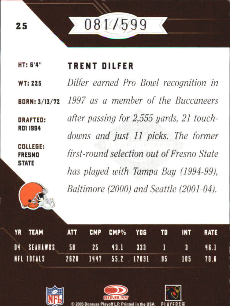 2005 Leaf Limited #25 Trent Dilfer back image