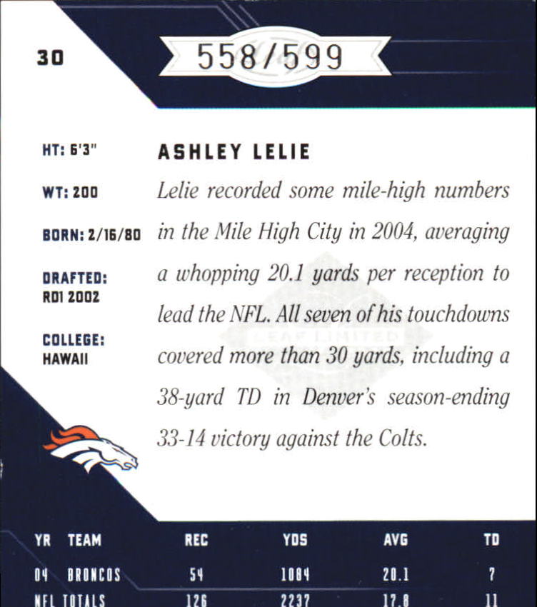 2005 Leaf Limited #30 Ashley Lelie back image