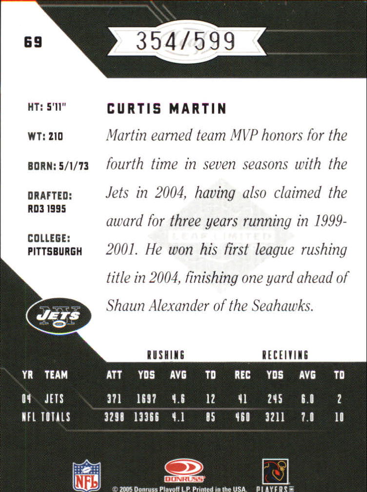 2005 Leaf Limited #69 Curtis Martin back image