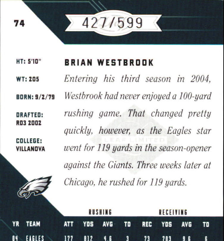 2005 Leaf Limited #74 Brian Westbrook back image