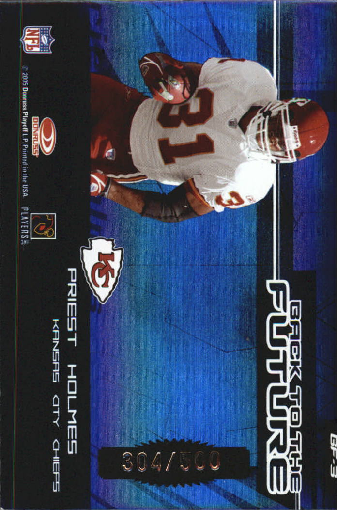 2005 Donruss Elite Back to the Future Blue #BF3 Marcus Allen/Priest Holmes back image