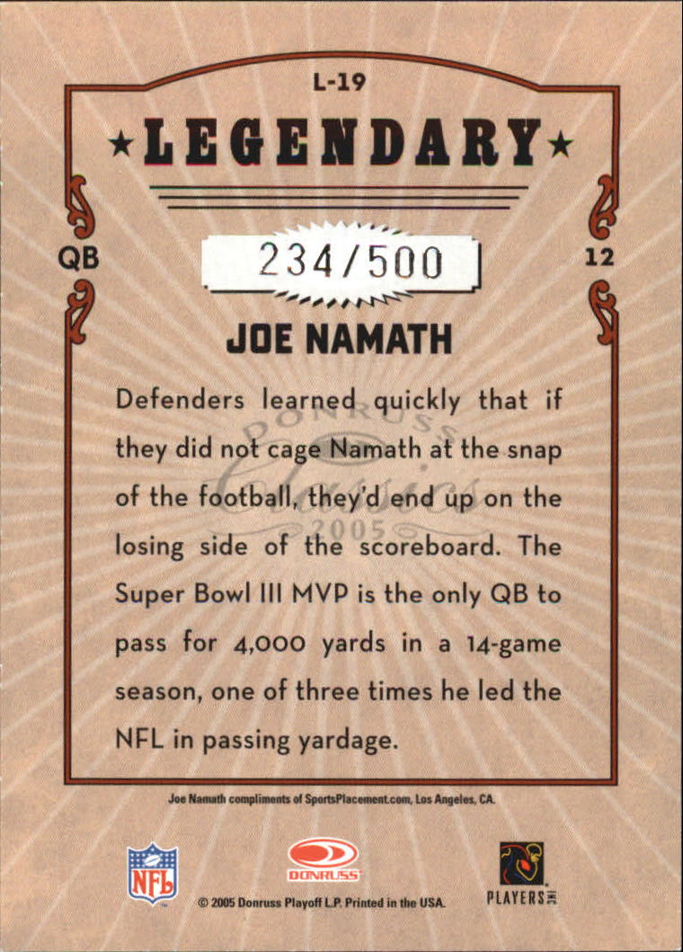2005 Donruss Classics Legendary Players Silver #19 Joe Namath back image