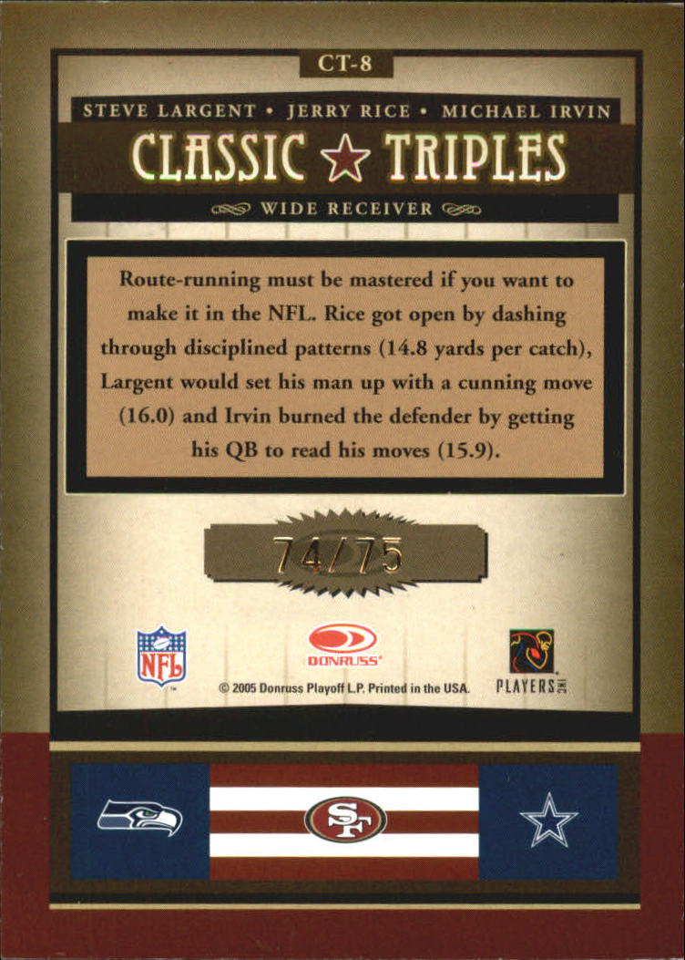 2005 Donruss Classics Classic Triples Gold #8 Largent/Rice/Irvin