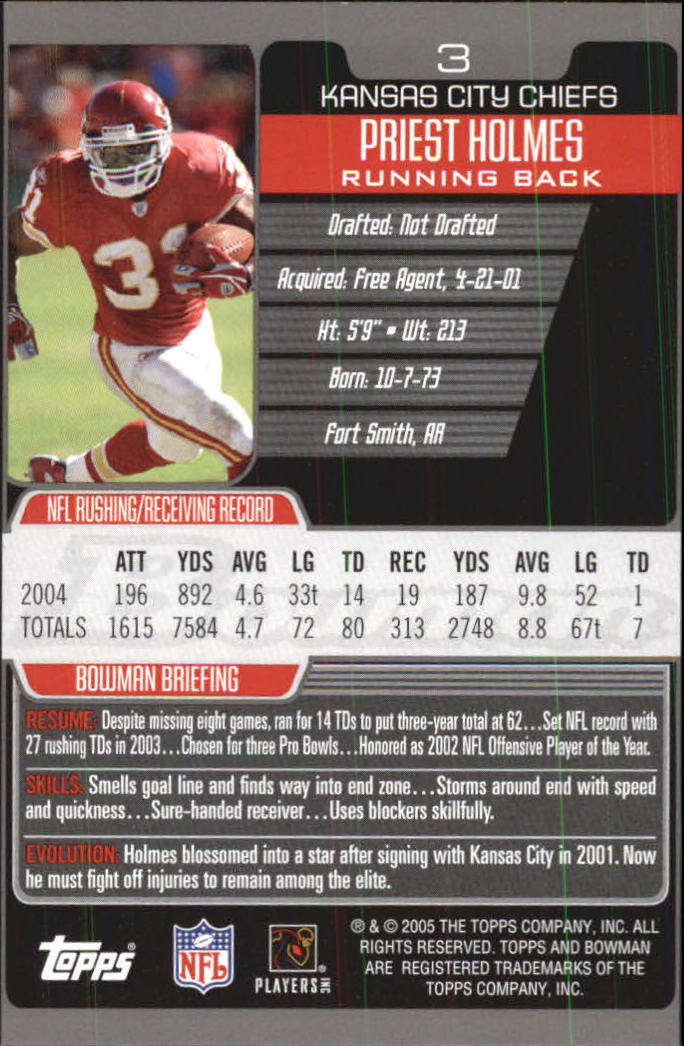 2005 Bowman First Edition #3 Priest Holmes back image