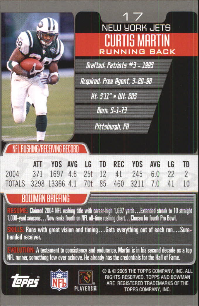 2005 Bowman First Edition #17 Curtis Martin back image