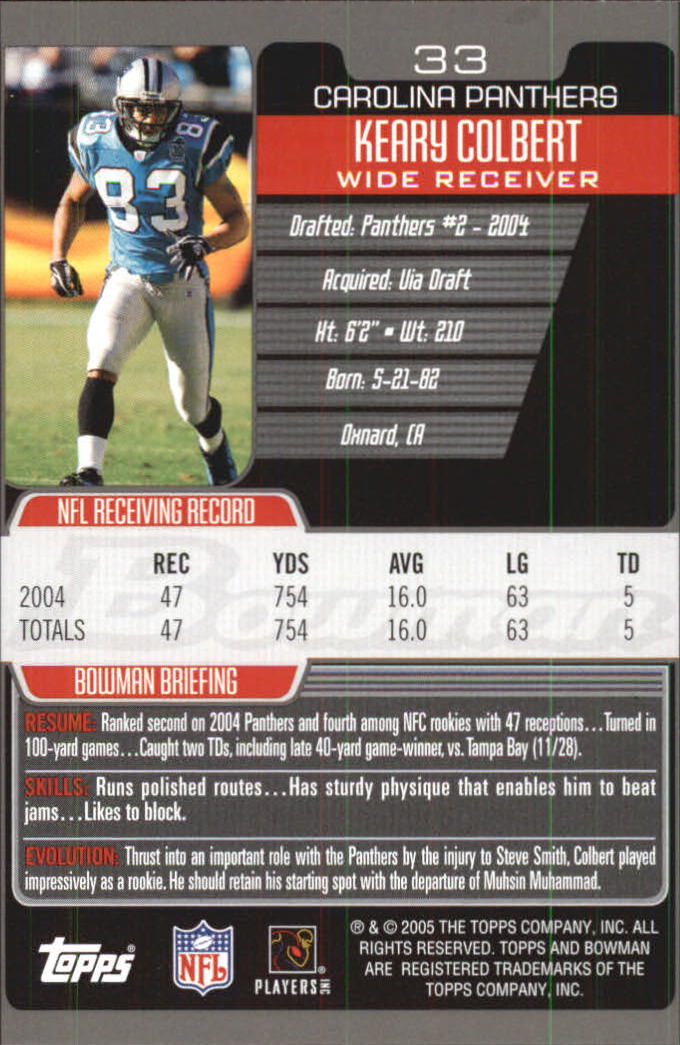 2005 Bowman First Edition #33 Keary Colbert back image