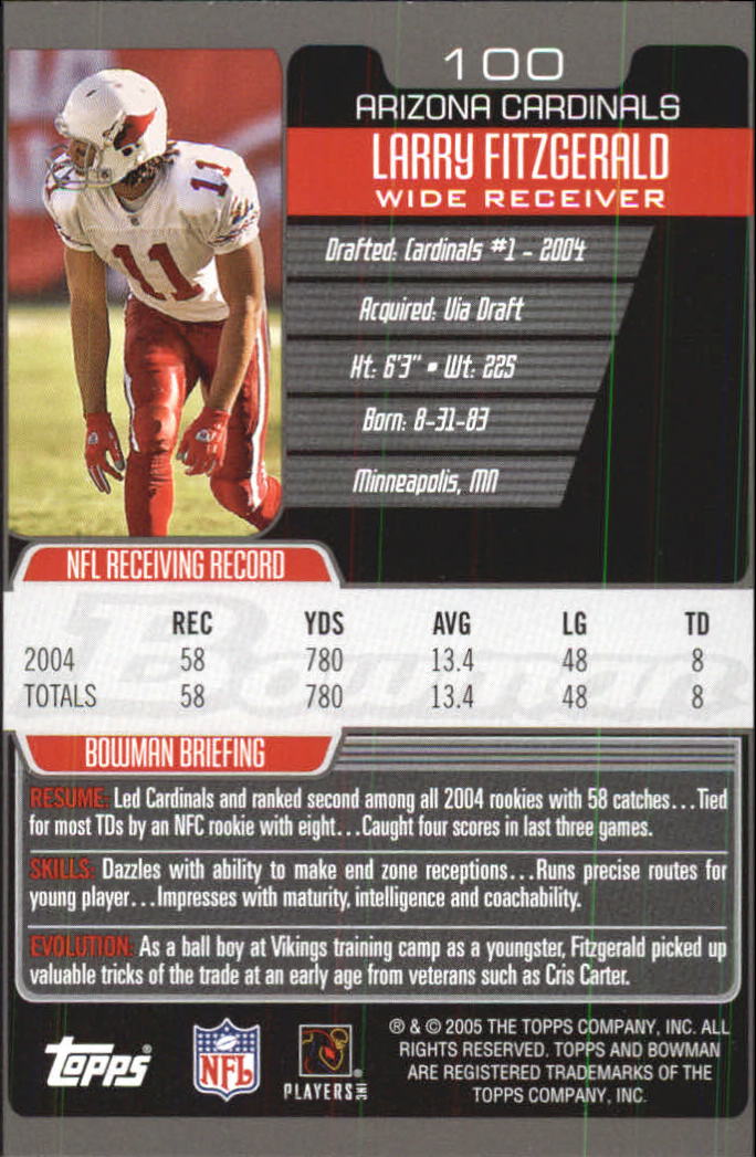2005 Bowman First Edition #100 Larry Fitzgerald back image