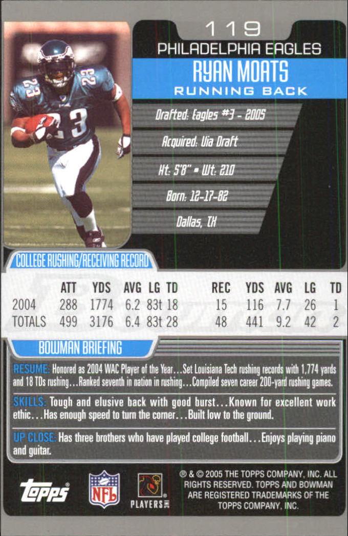 2005 Bowman First Edition #119 Ryan Moats back image